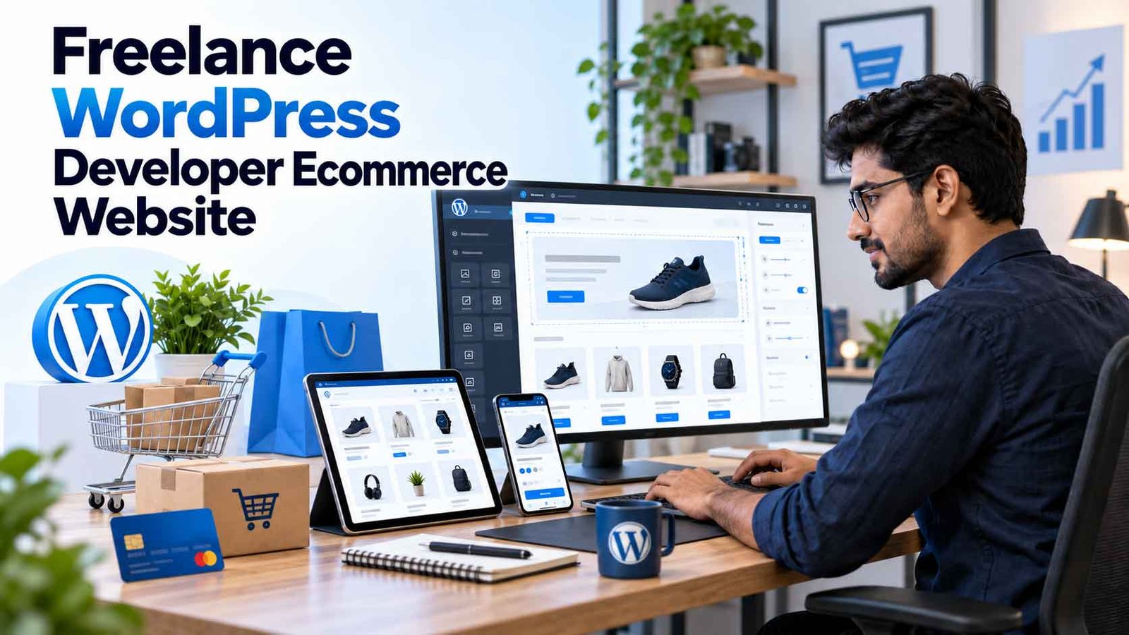 Custom WordPress development services displayed across desktop tablet and mobile screens