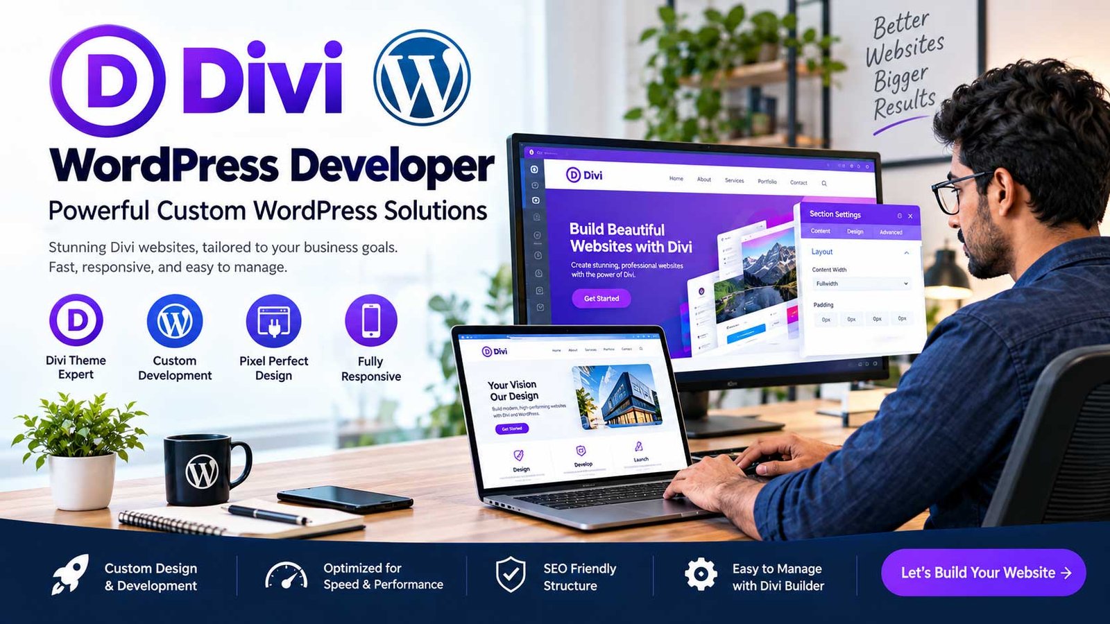 Divi WordPress Developer creating a professional WordPress website